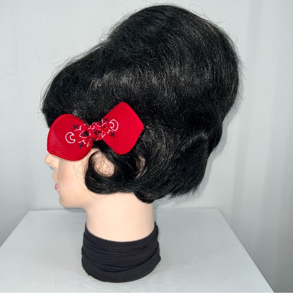 Red Paisley Rockabilly Bandana Knotted Hair Bow - Picture 5 of 11